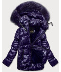Dámska lesklá zimná bunda MODA697 tmavomodrá