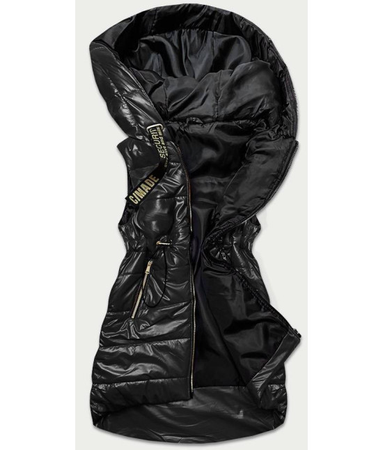 Dámska lesklá vesta s kapucňou MODA8130 čierna